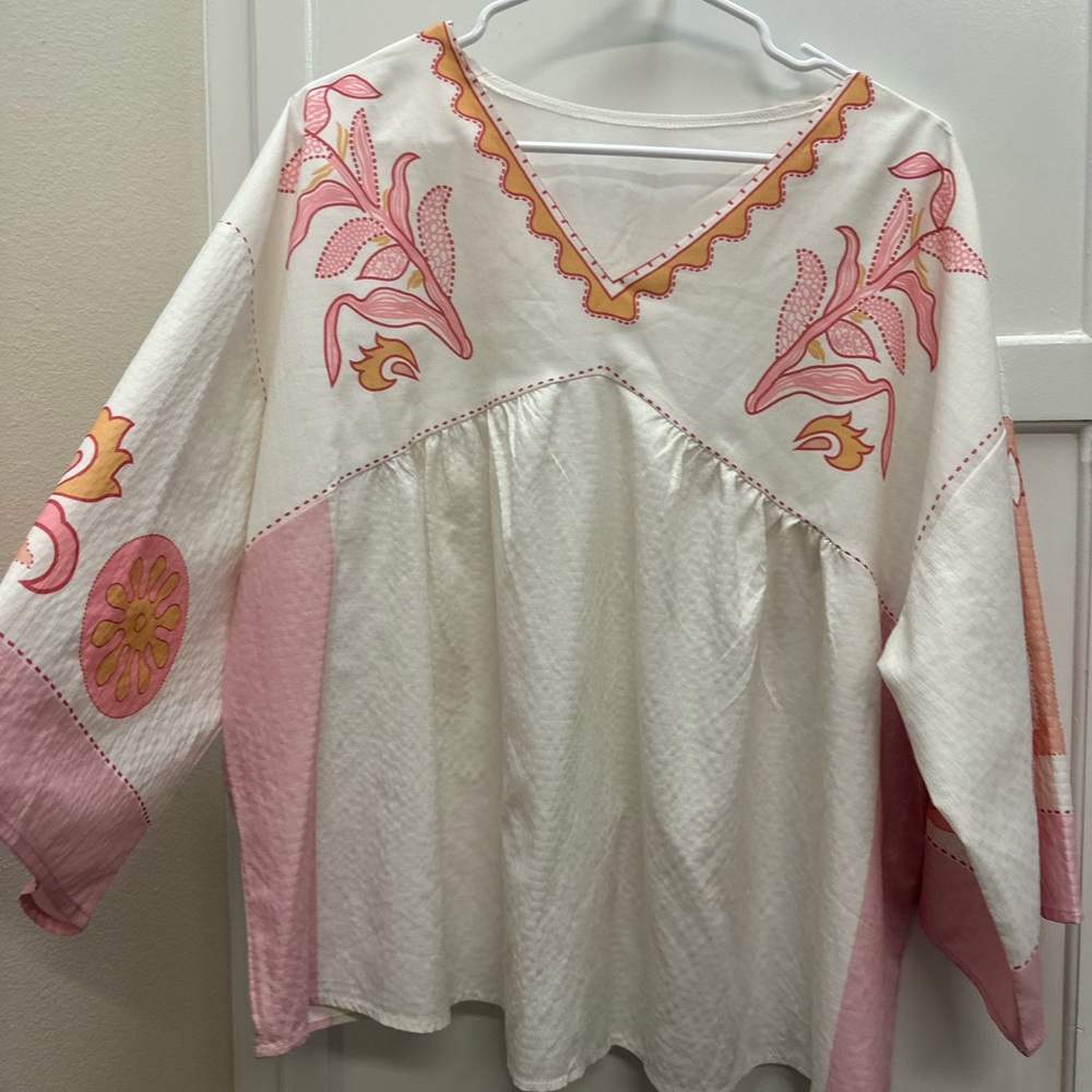 Floral Embroidered V-Neck Blouse